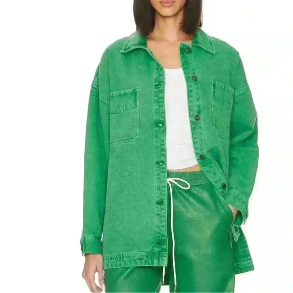 We The Free $128 Madison City Twill Jacket Kelly Green Small Free People - Picture 1 of 5